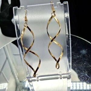 Gold Twisted Spiral Dangle Earrings